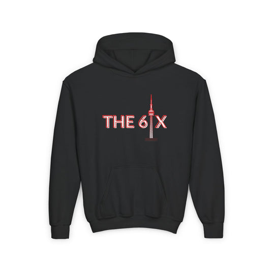 Front view of Toronto CN Tower kids hoodie for boys and girls
