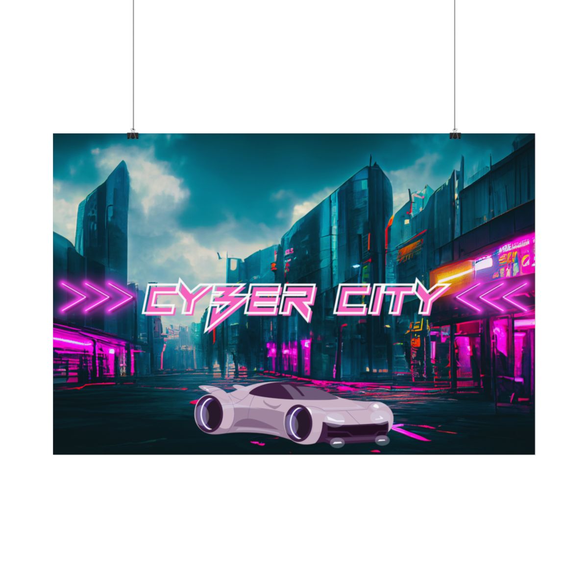 Alternate front angle of Cyberpunk City Poster highlighting vibrant neon cityscape details